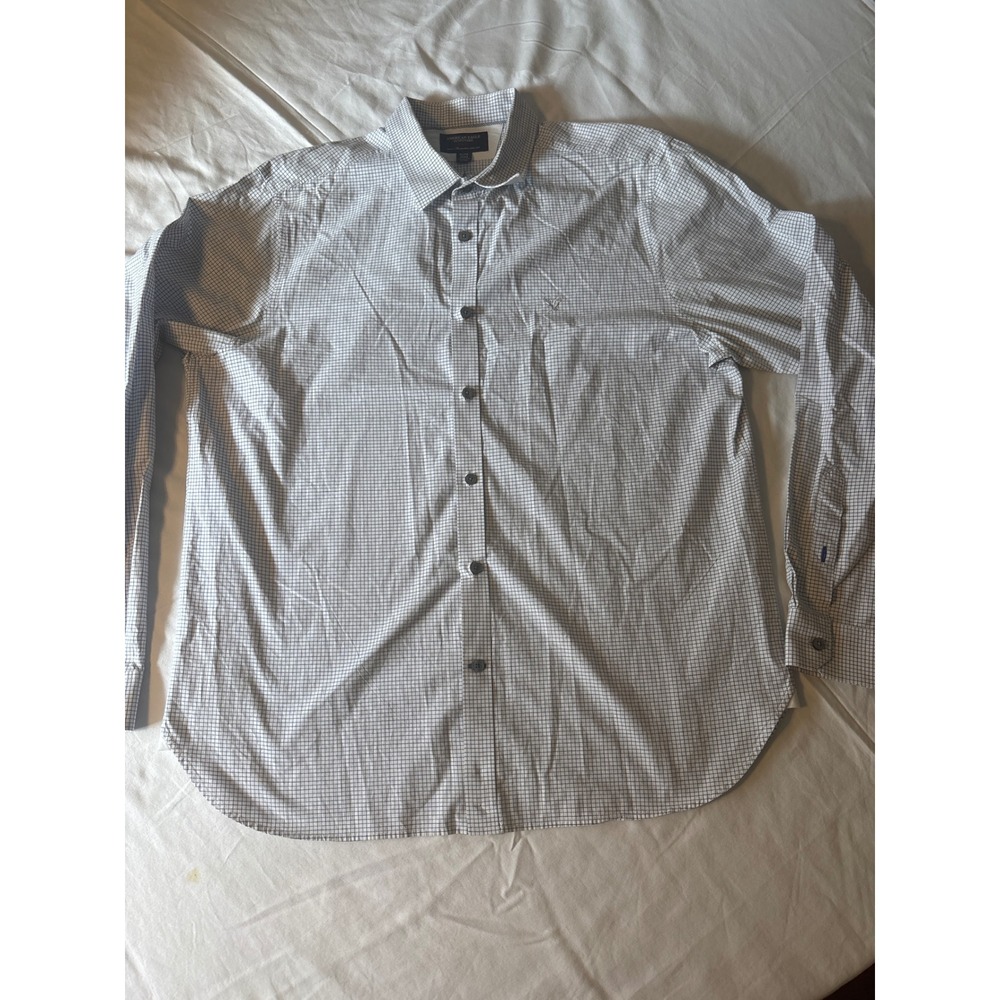 American Eagle Slim Fit Shirt Mens XL-TG White Blue Grid Button Down
